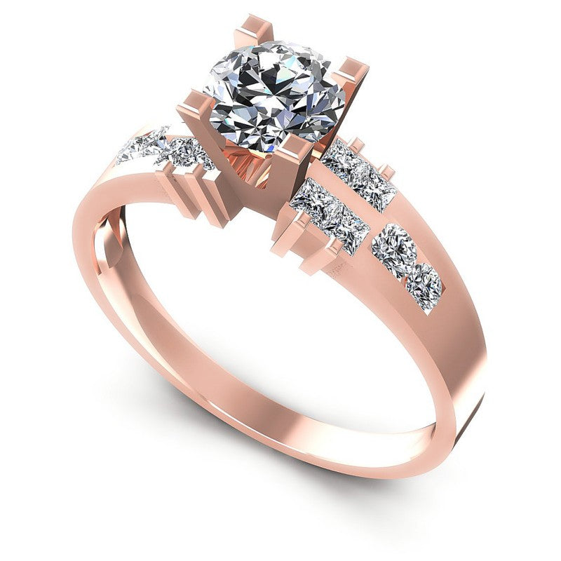 Princess and Round Diamonds 0.75CT Engagement Ring in 18KT White Gold