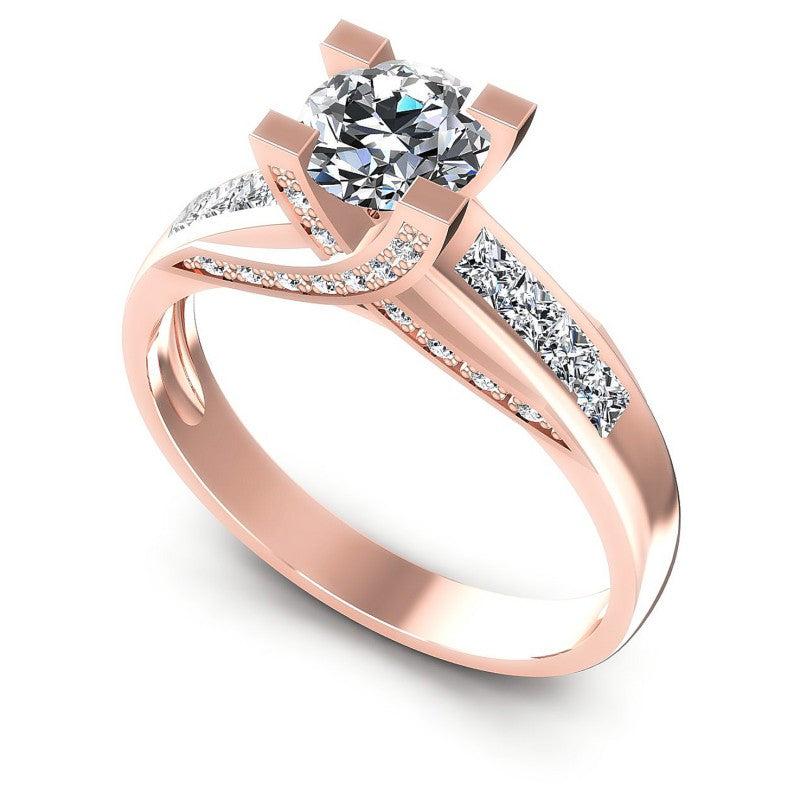 Princess and Round Diamonds 1.00CT Engagement Ring in 18KT White Gold