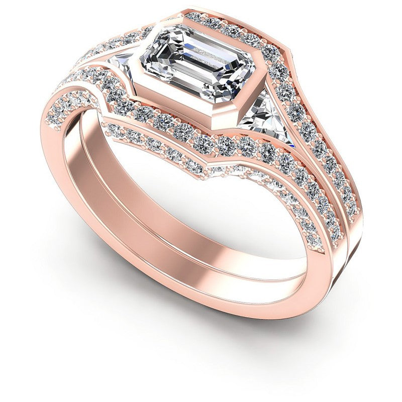 Triangle and Round and Emerald Diamonds 1.15CT Engagement Ring in 18KT White Gold