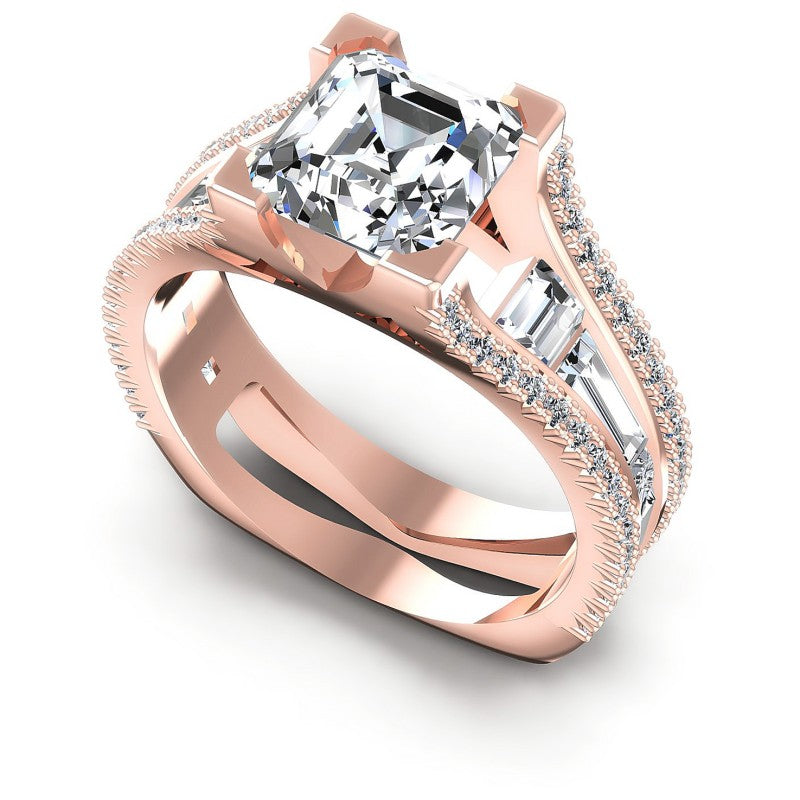 Baguette and Princess and Round Diamonds 1.80CT Engagement Ring in 18KT White Gold