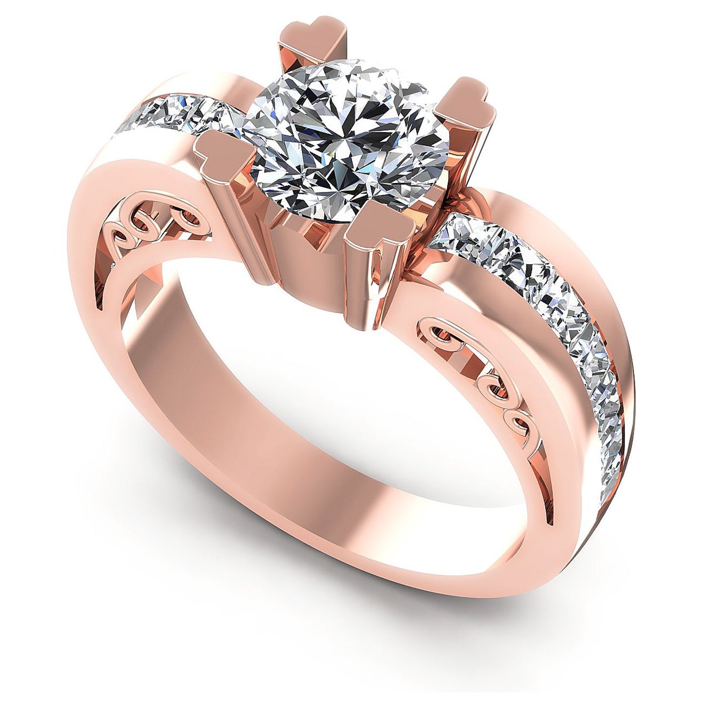 1.35CT Round And Princess  Cut Diamonds Engagement Rings
