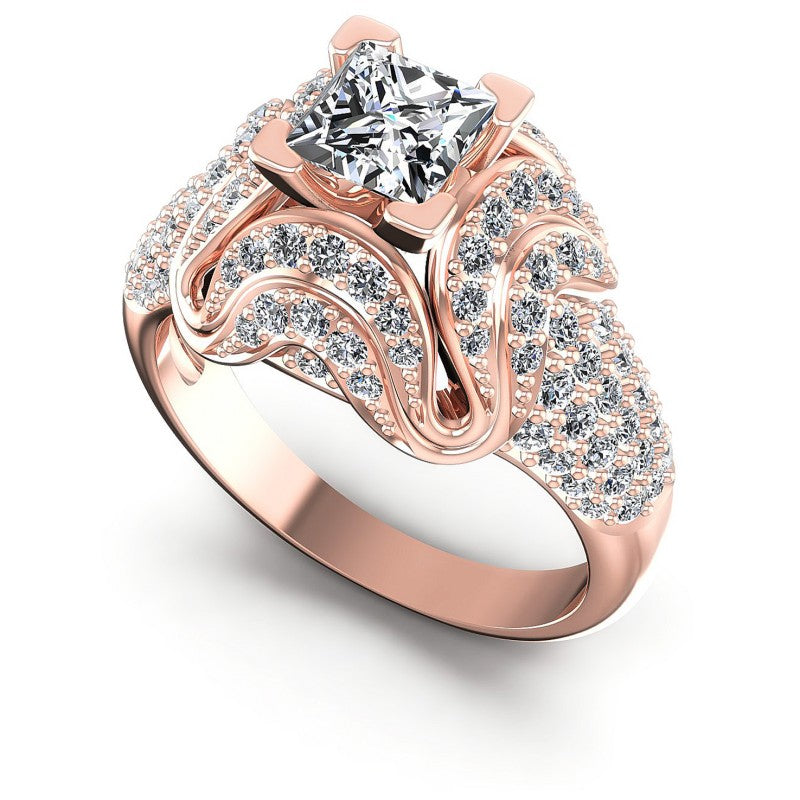 Princess and Round Diamonds 1.30CT Engagement Ring in 18KT White Gold