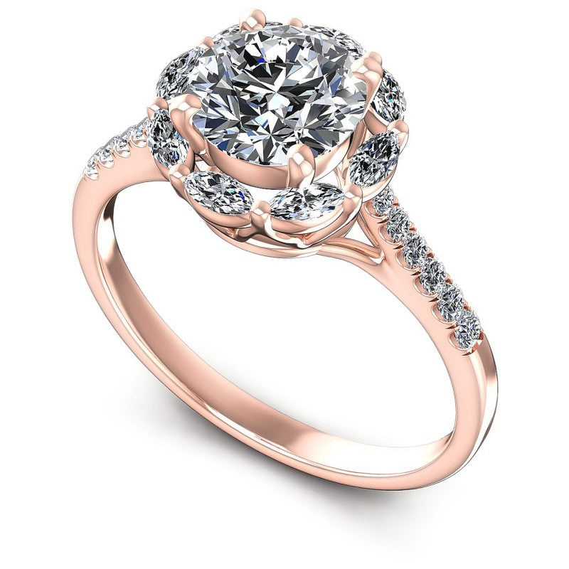Round and Marquise Diamonds 0.85CT Halo Ring in 18KT White Gold