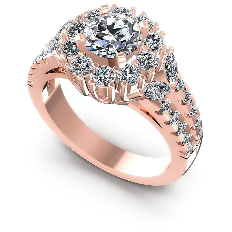 Round and Marquise Diamonds 1.45CT Halo Ring in 18KT White Gold