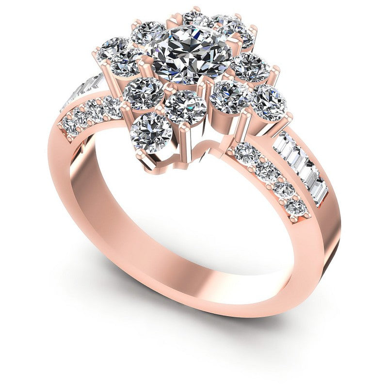 Baguette and Round Diamonds 1.75CT Halo Ring in 18KT White Gold