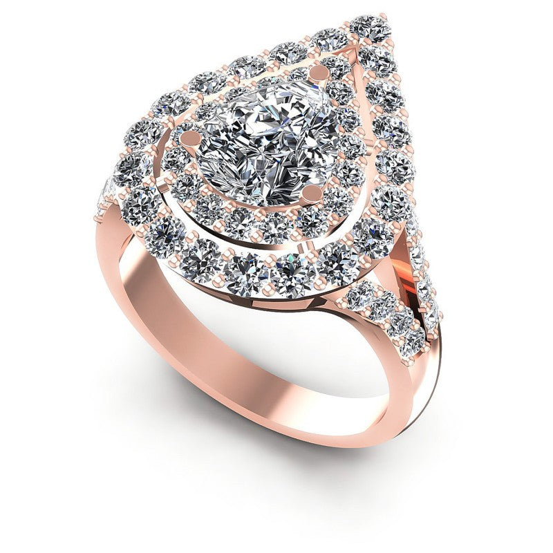 Round and Pear Diamonds 1.80CT Halo Ring in 18KT White Gold