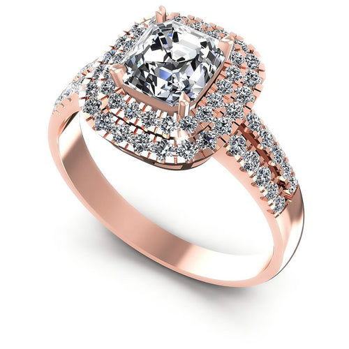 Round and Emerald Diamonds 1.05CT Halo Ring in 18KT White Gold