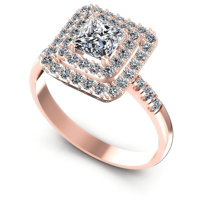 Princess and Round Diamonds 1.00CT Halo Ring in 18KT White Gold