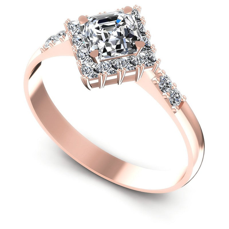 Princess and Round and Emerald Diamonds 0.95CT Halo Ring in 18KT White Gold