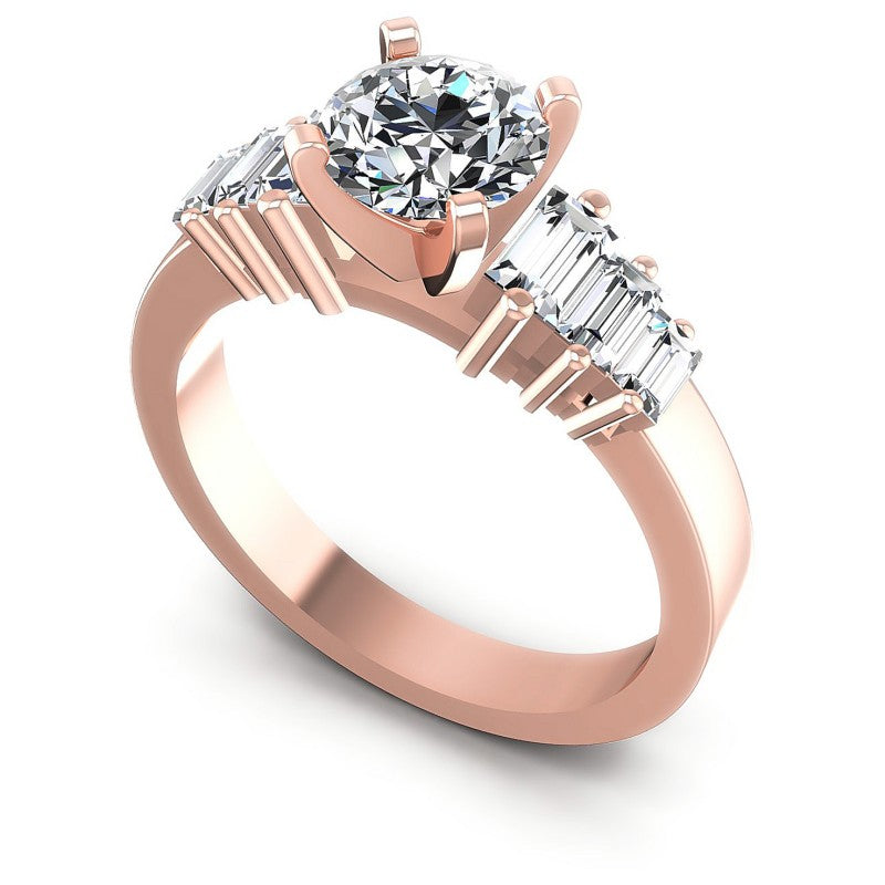 Baguette and Round Diamonds 1.05CT Engagement Ring in 18KT White Gold