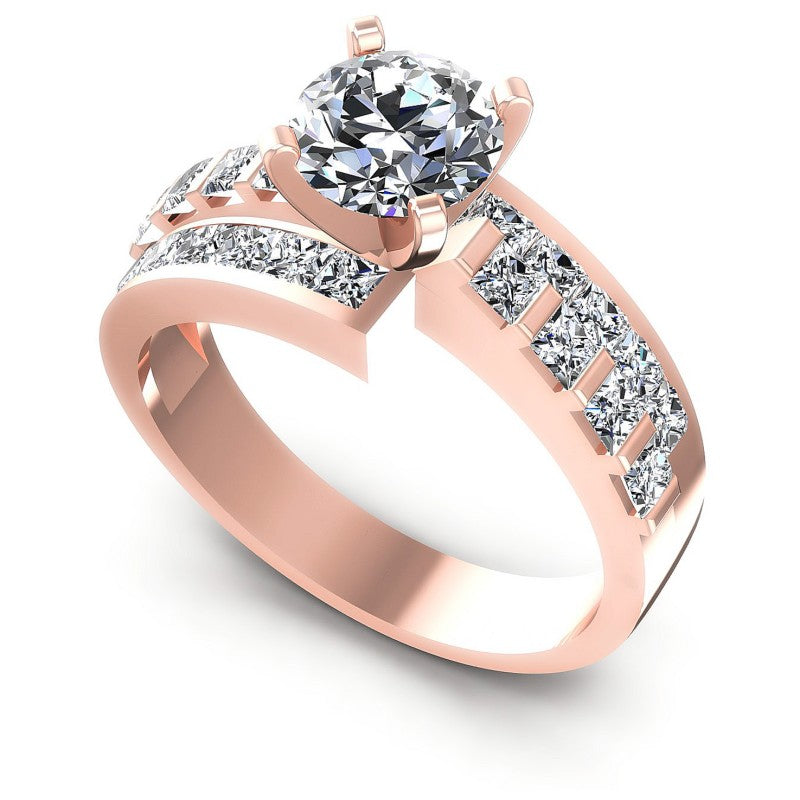 Princess and Round Diamonds 1.55CT Engagement Ring in 18KT White Gold