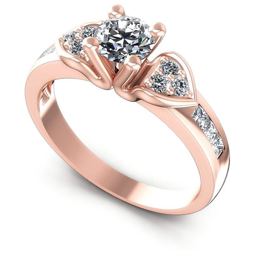 Princess and Round Diamonds 0.90CT Engagement Ring in 18KT White Gold