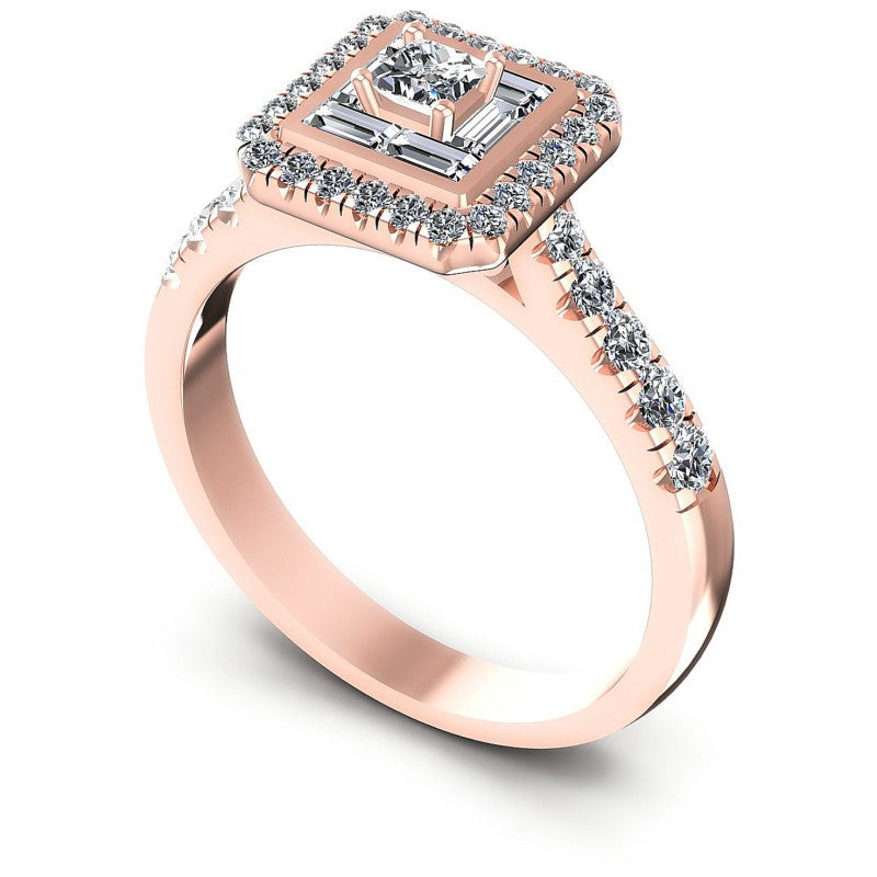 Baguette and Round Diamonds 0.85CT Halo Ring in 18KT White Gold