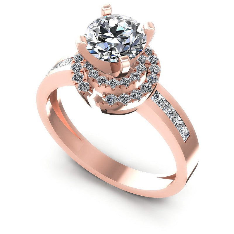 Princess and Round Diamonds 0.90CT Engagement Ring in 18KT White Gold