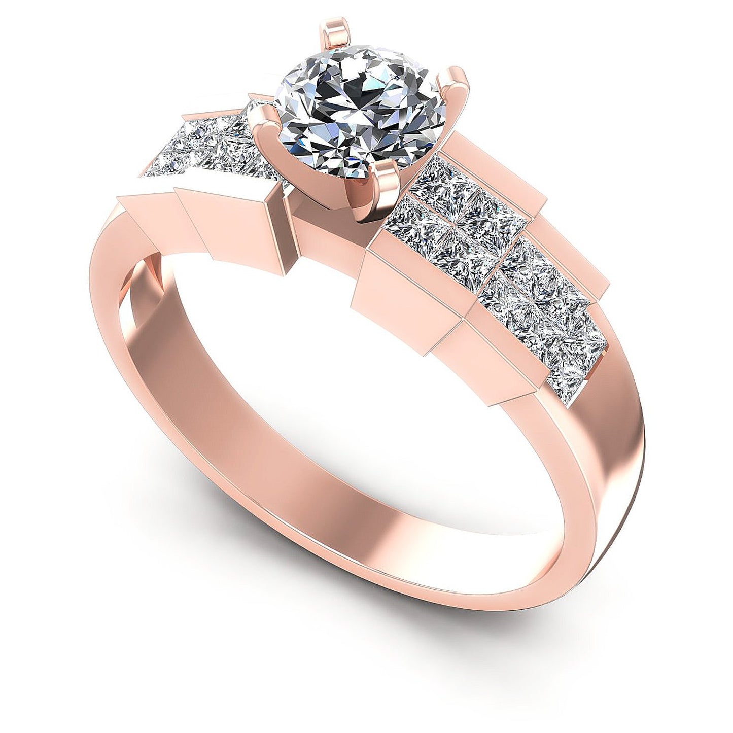 0.85CT Round And Princess  Cut Diamonds Engagement Rings