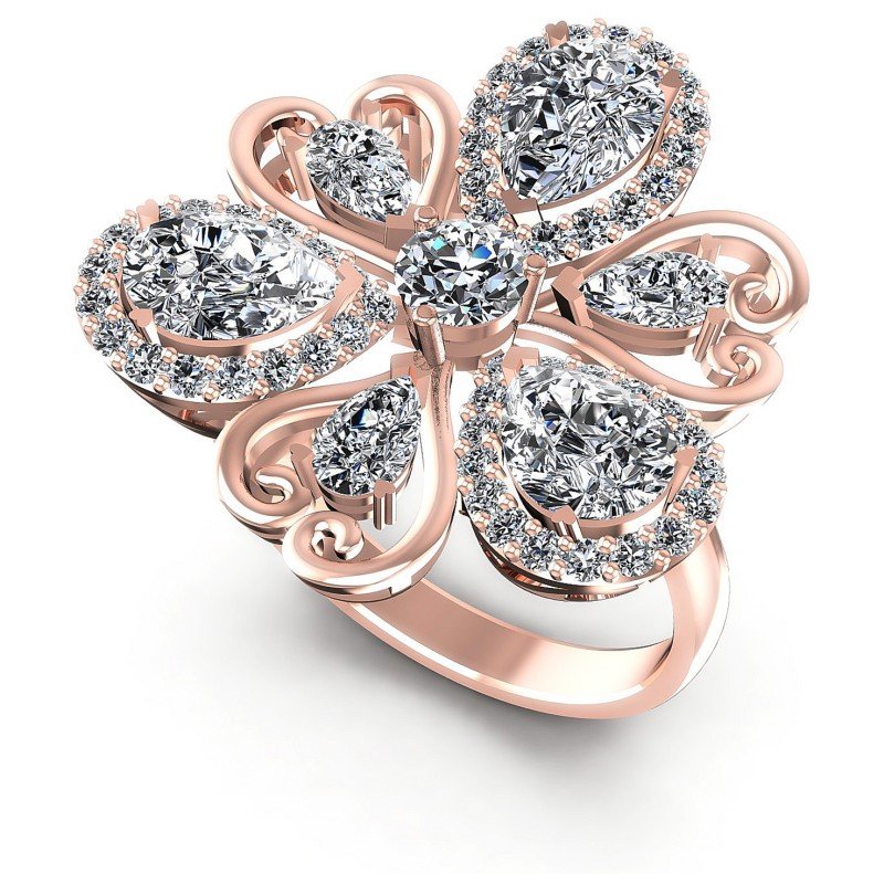 Round and Pear Diamonds 3.90CT Fashion Ring in 18KT White Gold