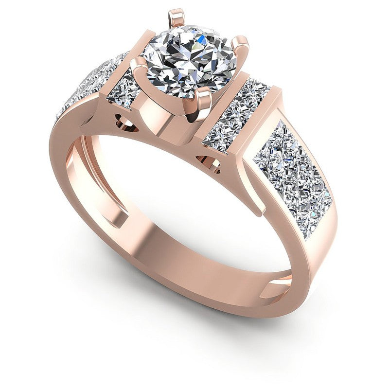 Princess and Round Diamonds 1.15CT Engagement Ring in 18KT White Gold