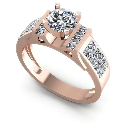 Princess and Round Diamonds 1.15CT Engagement Ring in 18KT White Gold