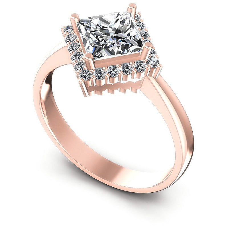 Princess and Round Diamonds 0.60CT Halo Ring in 18KT White Gold
