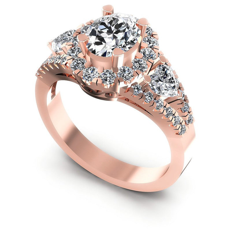 Round and Oval and Heart Diamonds 1.30CT Halo Ring in 18KT White Gold