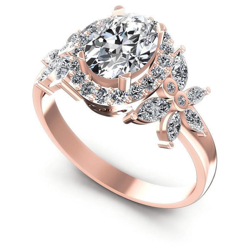 Round and Oval and Marquise Diamonds 1.15CT Halo Ring in 18KT White Gold
