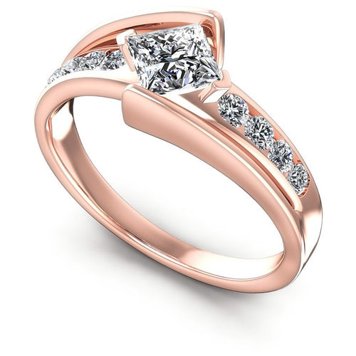 Princess and Round Diamonds 0.60CT Engagement Ring in 18KT White Gold