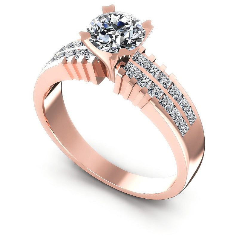 Princess and Round Diamonds 0.90CT Engagement Ring in 18KT White Gold