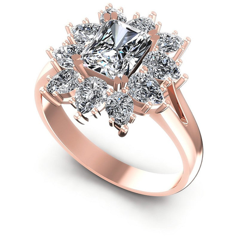 Radiant and Pear Diamonds 1.65CT Halo Ring in 18KT White Gold