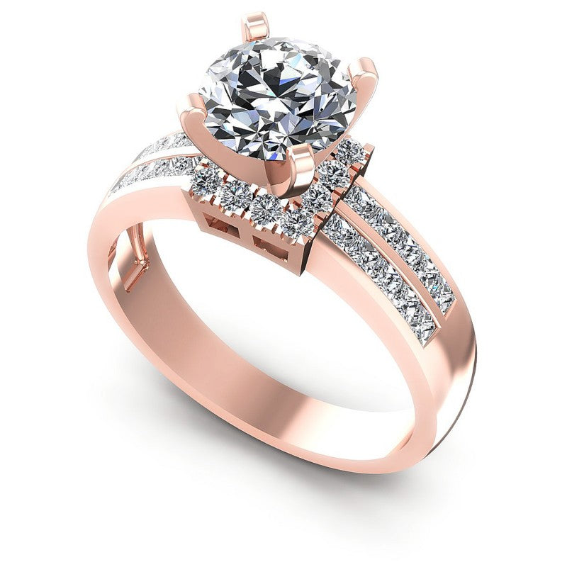 Princess and Round Diamonds 1.05CT Engagement Ring in 18KT White Gold