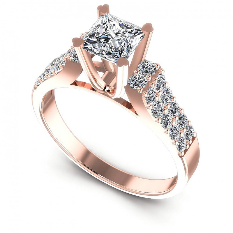 Princess and Round Diamonds 0.90CT Engagement Ring in 18KT White Gold