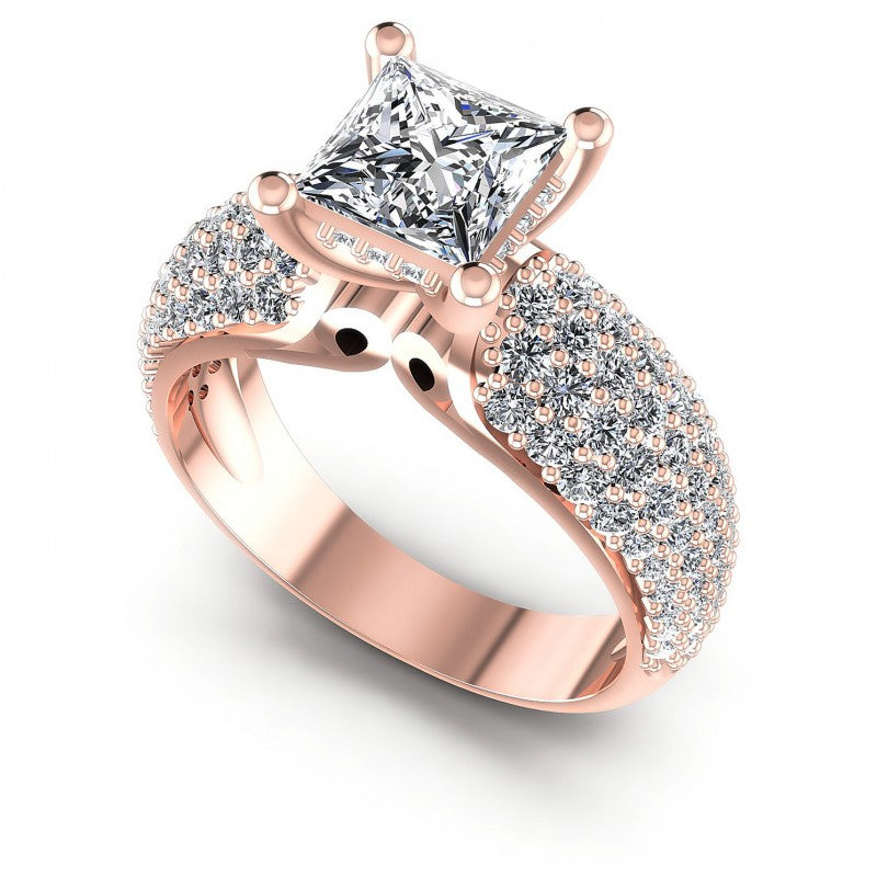 Princess and Round Diamonds 1.35CT Engagement Ring in 18KT White Gold