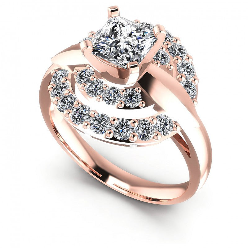 Princess and Round Diamonds 1.25CT Engagement Ring in 18KT White Gold