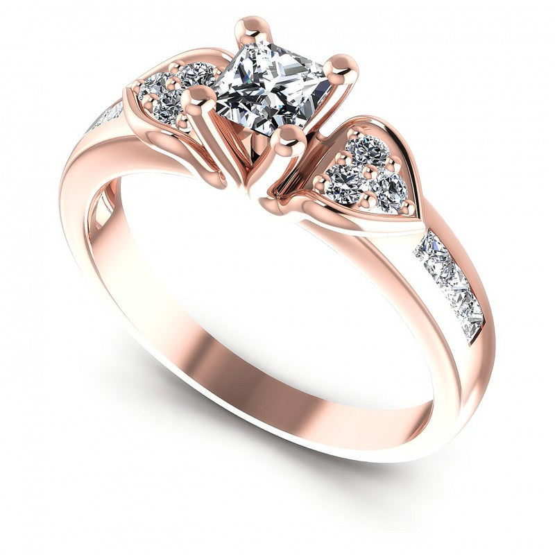 Princess and Round Diamonds 0.75CT Engagement Ring in 18KT White Gold