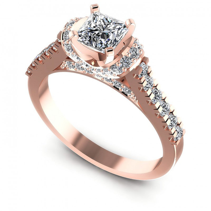 Princess and Round Diamonds 0.95CT Engagement Ring in 18KT White Gold