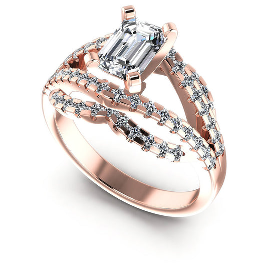 1.10CT Emerald And Round  Cut Diamonds Engagement Rings