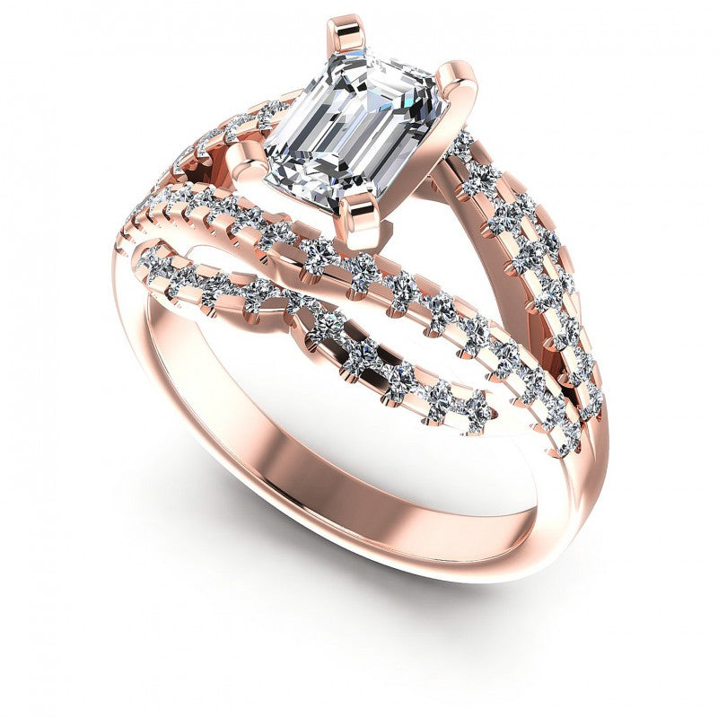 Round and Emerald Diamonds 1.10CT Engagement Ring in 18KT White Gold