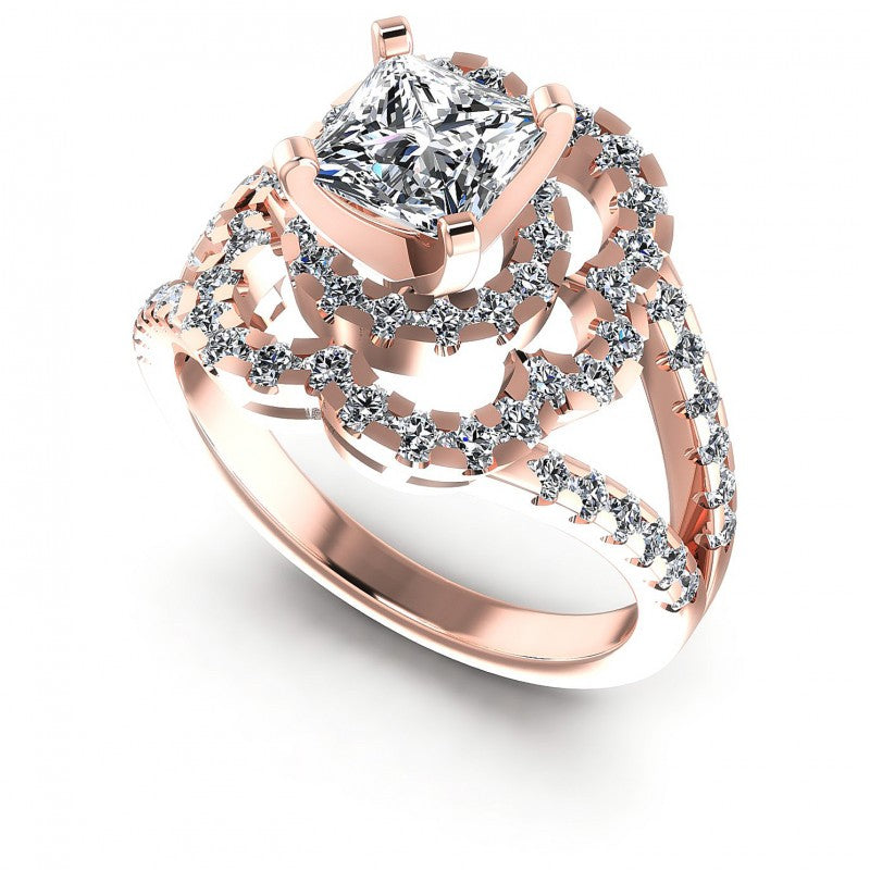 Princess and Round Diamonds 1.30CT Engagement Ring in 18KT White Gold