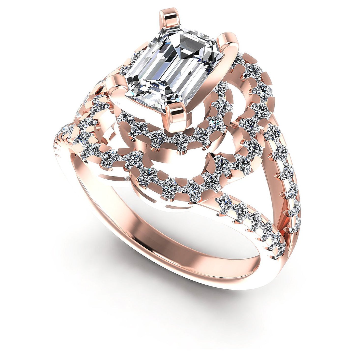 1.75CT Emerald And Round  Cut Diamonds Engagement Rings