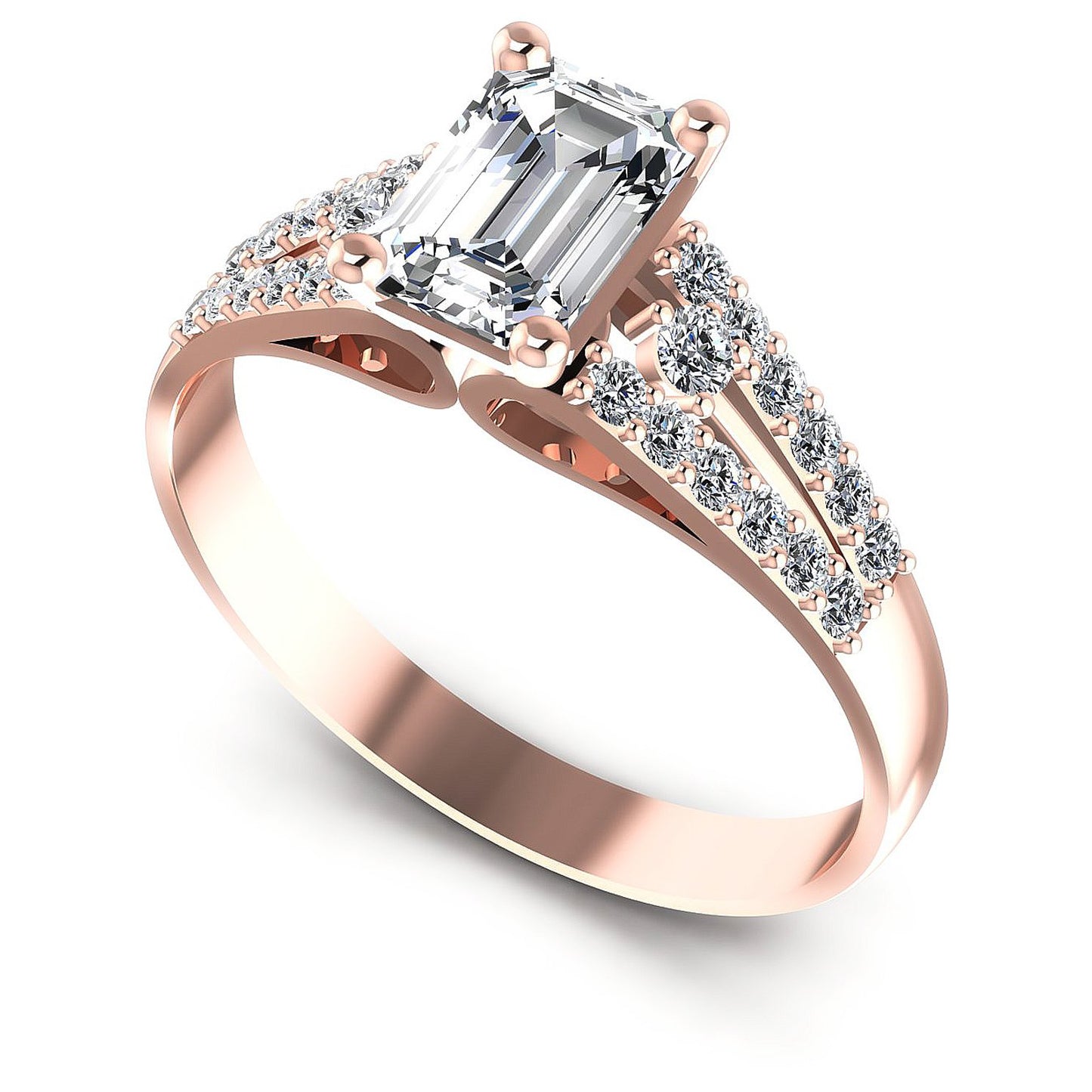 0.65CT Emerald And Round  Cut Diamonds Engagement Rings