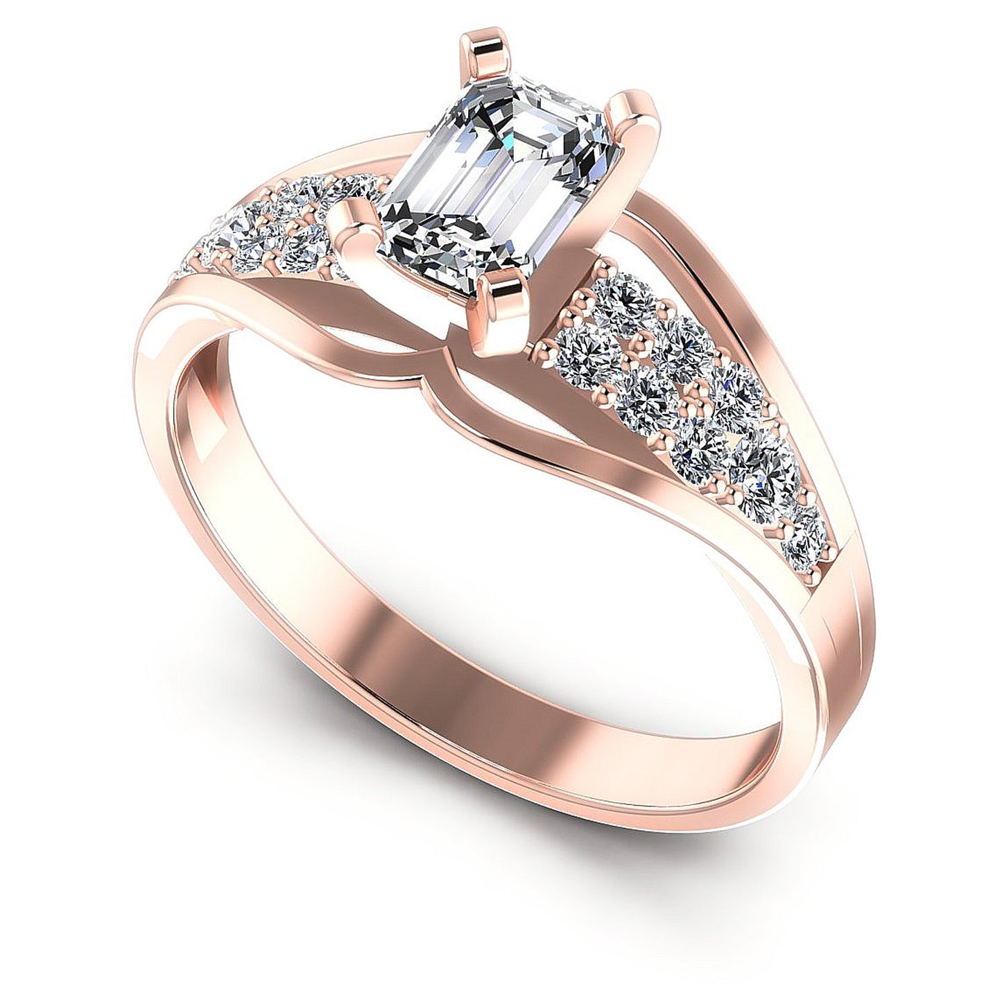 0.70CT Emerald And Round  Cut Diamonds Engagement Rings