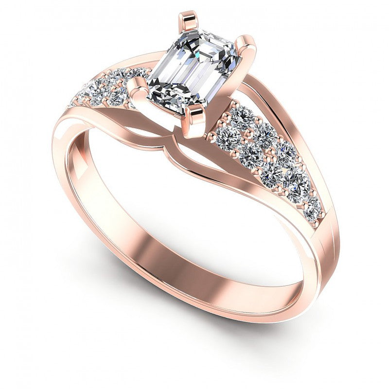 Round and Emerald Diamonds 0.70CT Engagement Ring in 18KT White Gold