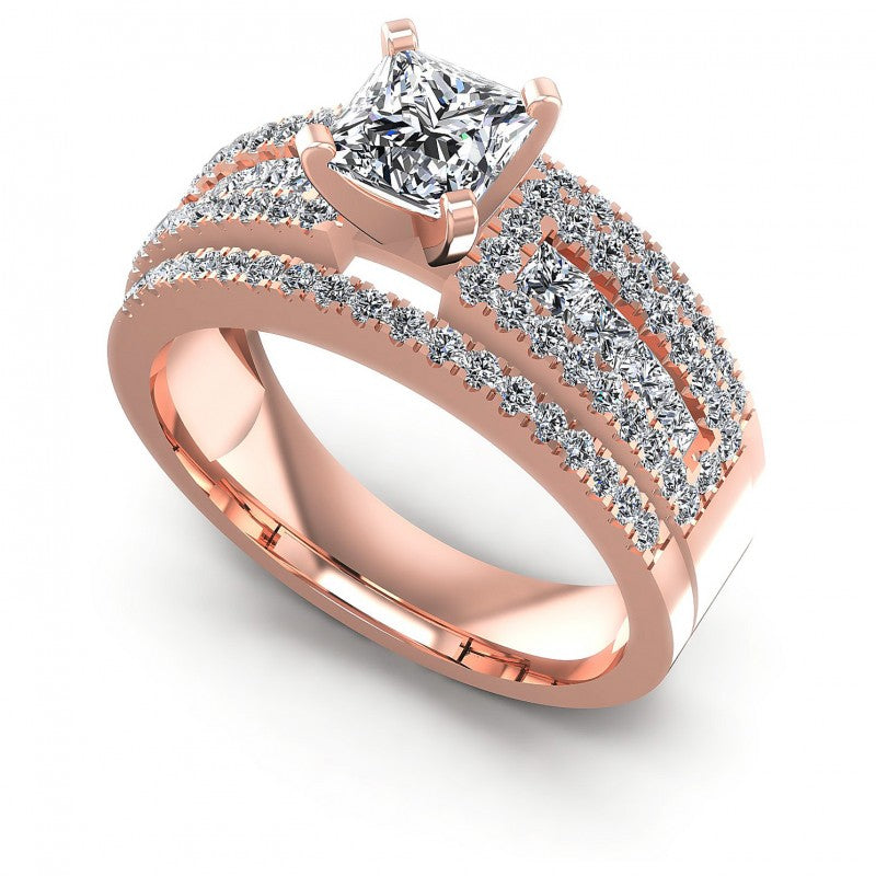 Princess and Round Diamonds 1.60CT Engagement Ring in 18KT White Gold