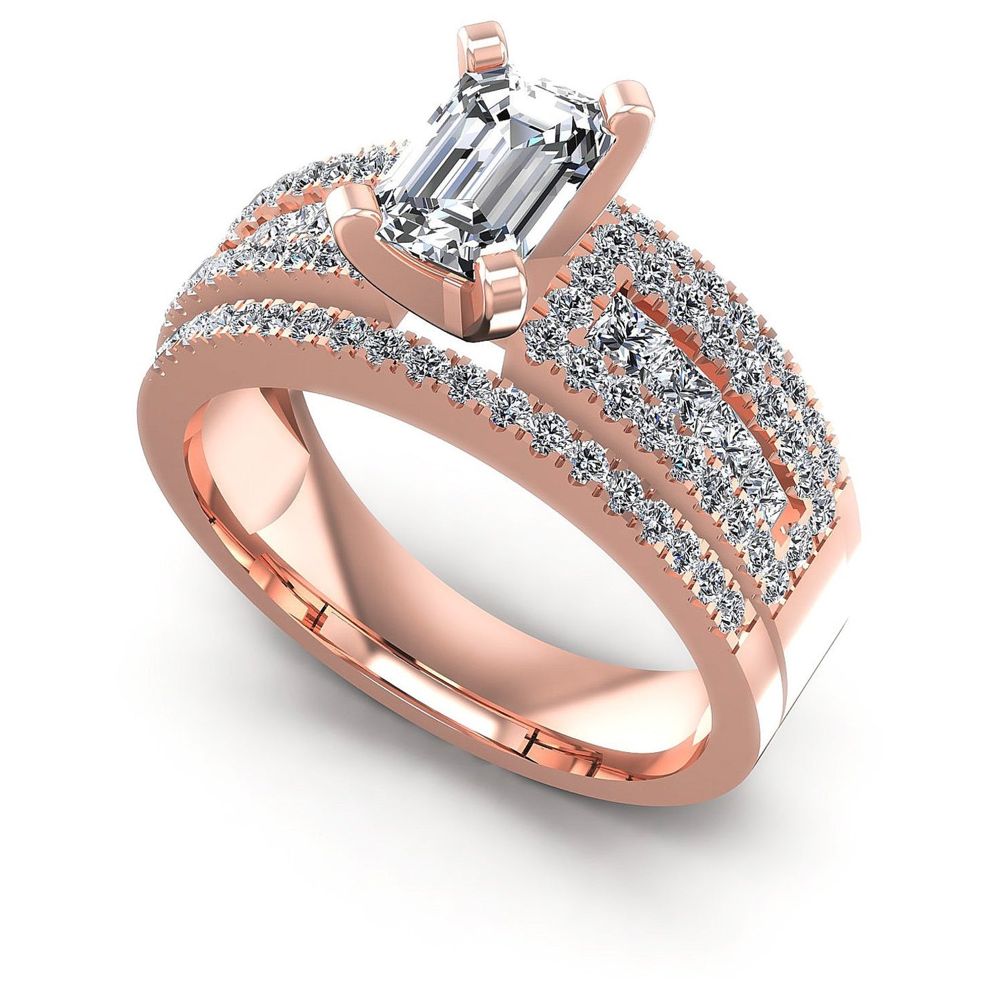 1.60CT Emerald And Princess And Round  Cut Diamonds Engagement Rings