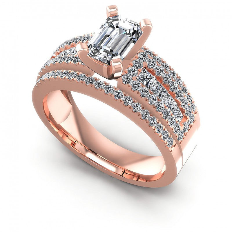 Princess and Round and Emerald Diamonds 1.60CT Engagement Ring in 18KT White Gold