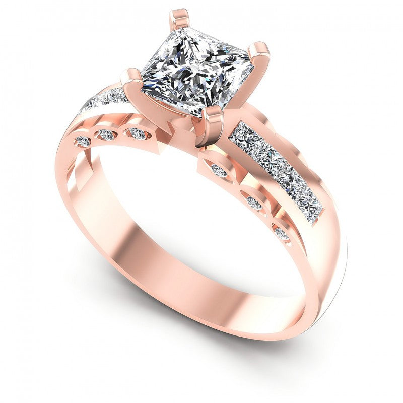 Princess and Round Diamonds 0.70CT Engagement Ring in 18KT White Gold