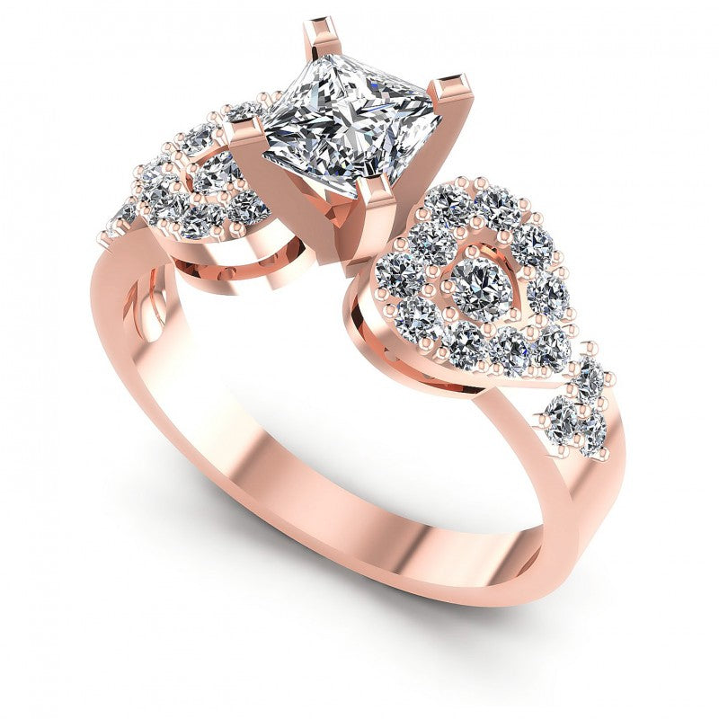 Princess and Round Diamonds 0.95CT Engagement Ring in 18KT White Gold