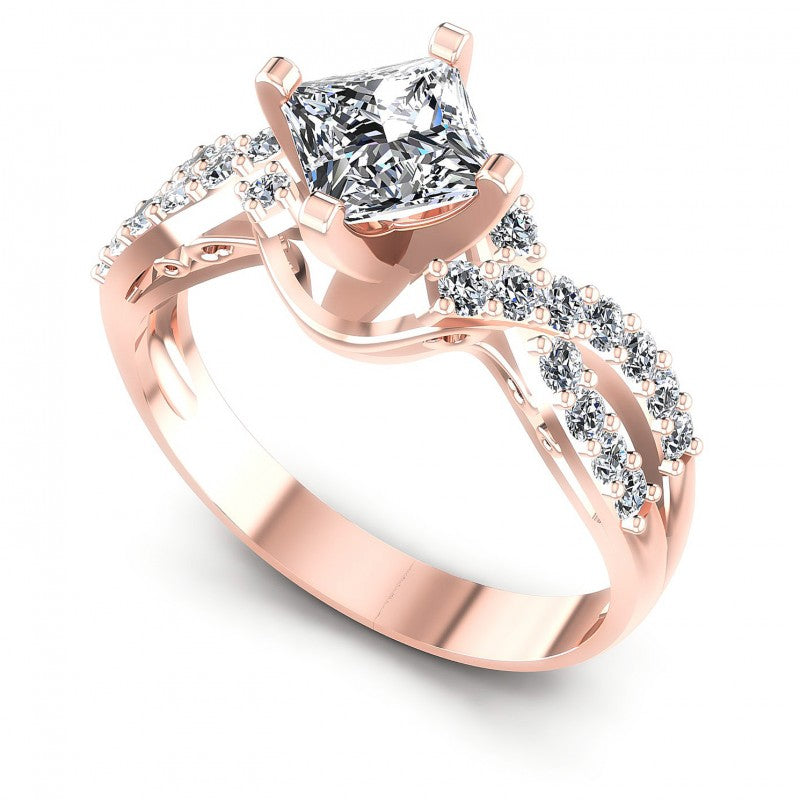Princess and Round Diamonds 0.80CT Engagement Ring in 18KT White Gold