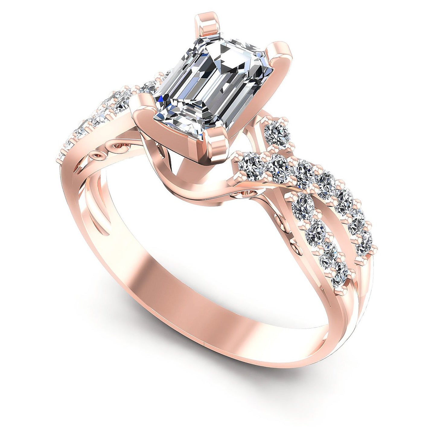 0.80CT Emerald And Round  Cut Diamonds Engagement Rings