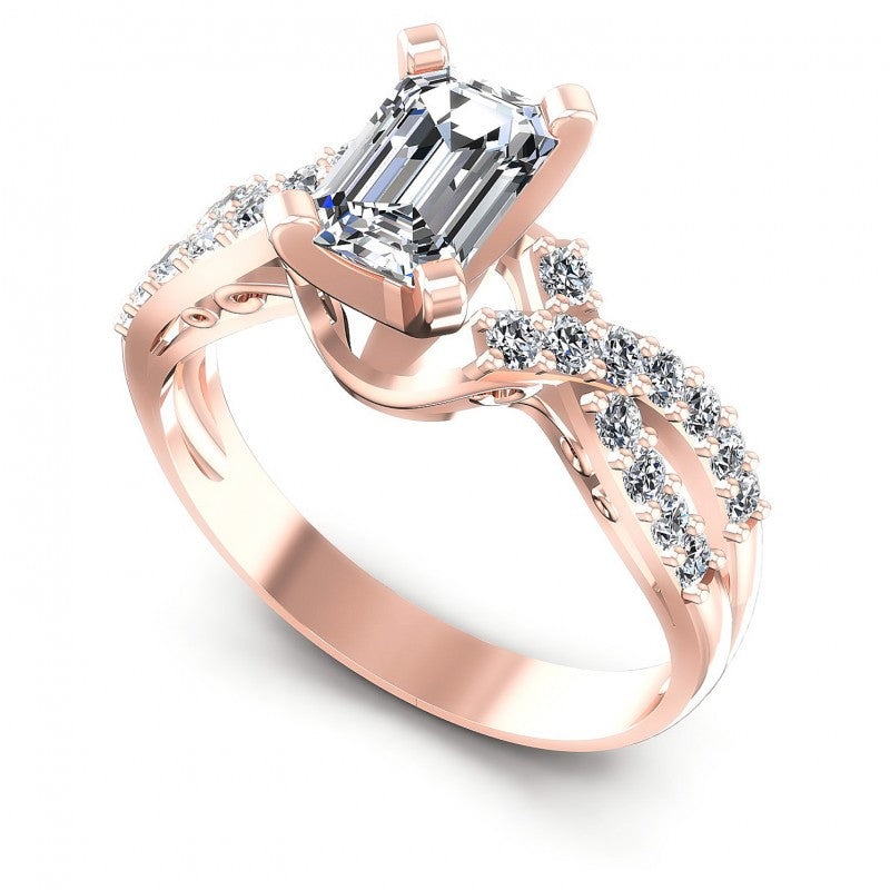 Round and Emerald Diamonds 0.80CT Engagement Ring in 18KT White Gold