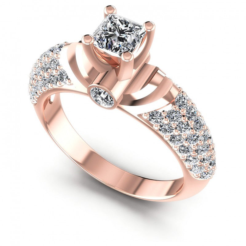 Princess and Round Diamonds 1.25CT Engagement Ring in 18KT White Gold